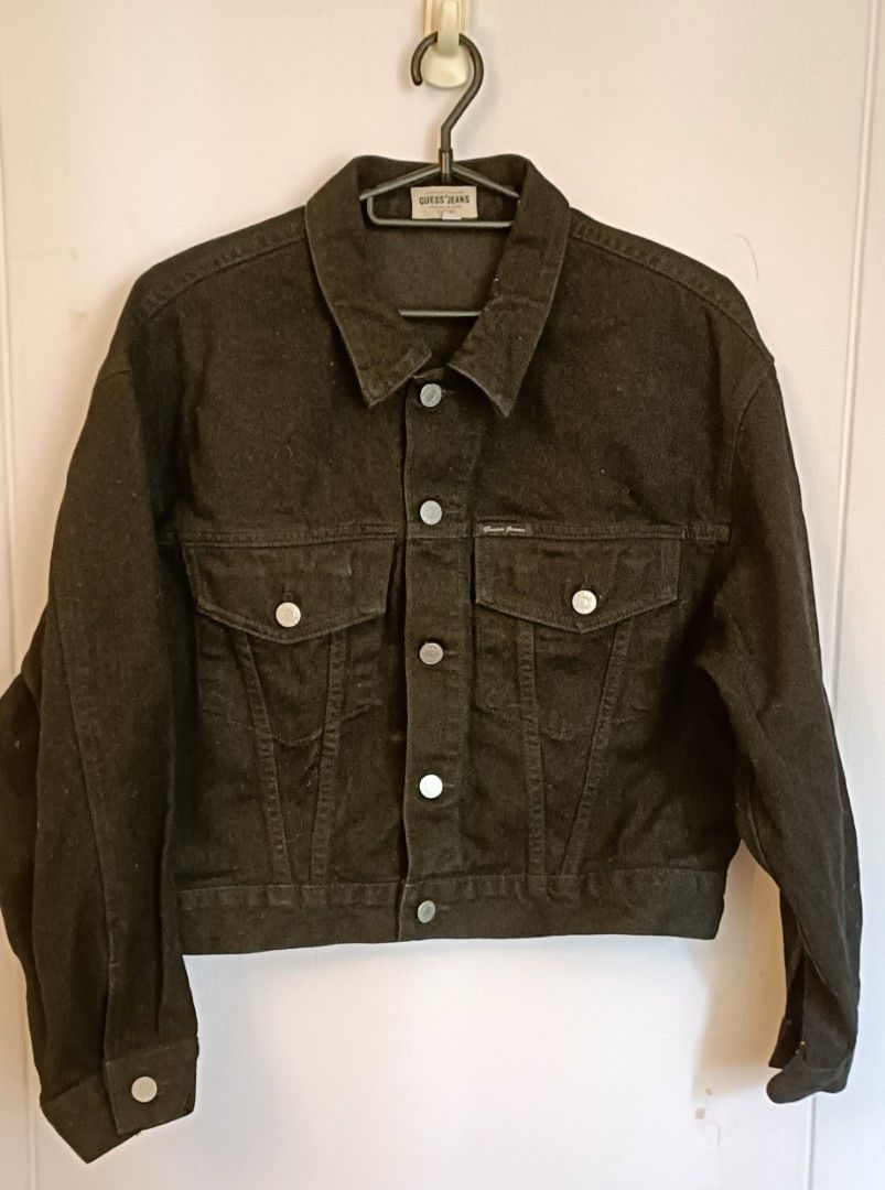 Guess black jean jacket sales