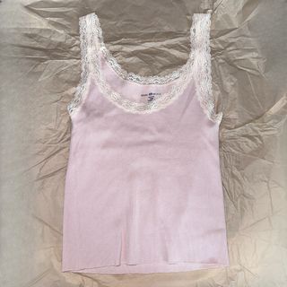 🌸Vintage 80s Fit Baby Pink Corset Top with Lace Hem - Depop