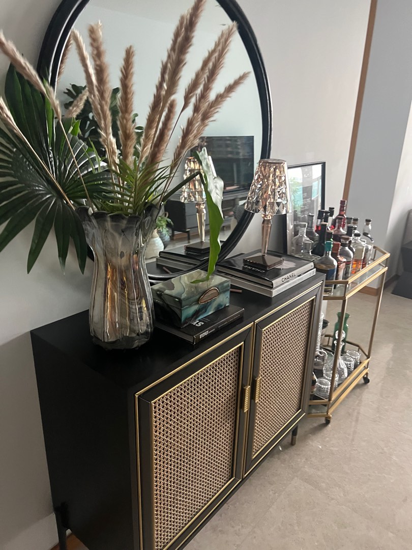 Round black rattan mirror, Furniture & Home Living, Home Decor, Mirrors