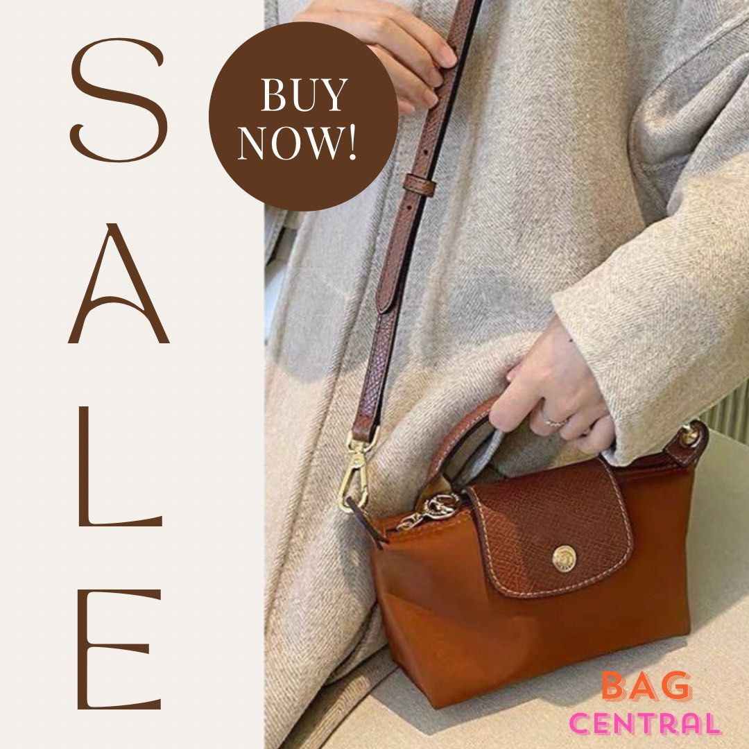 Longchamp Pouch With Handle In Cognac, Luxury, Bags & Wallets on Carousell