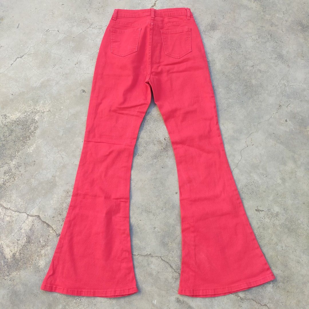 Cherry red flare jeans