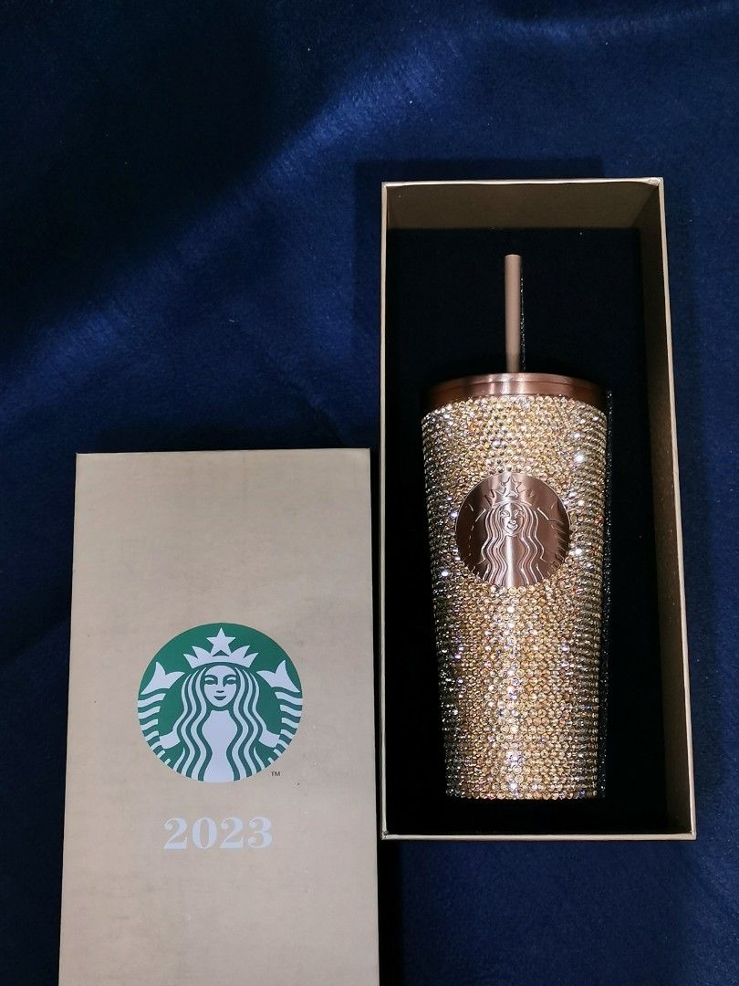 Starbucks 25th Anniversary Philippine Exclusive Gold Rhinestone Bling Tumbler, Furniture & Home