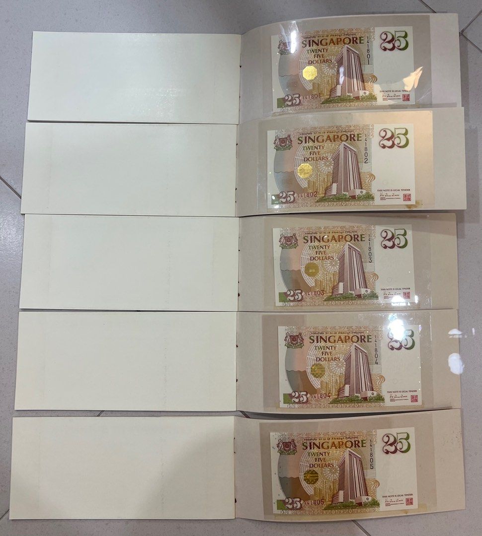 Super Rare Beautiful Singapore Commemorative $25 Note Set of 5 pcs running  numbers, Hobbies & Toys, Memorabilia & Collectibles, Currency on Carousell