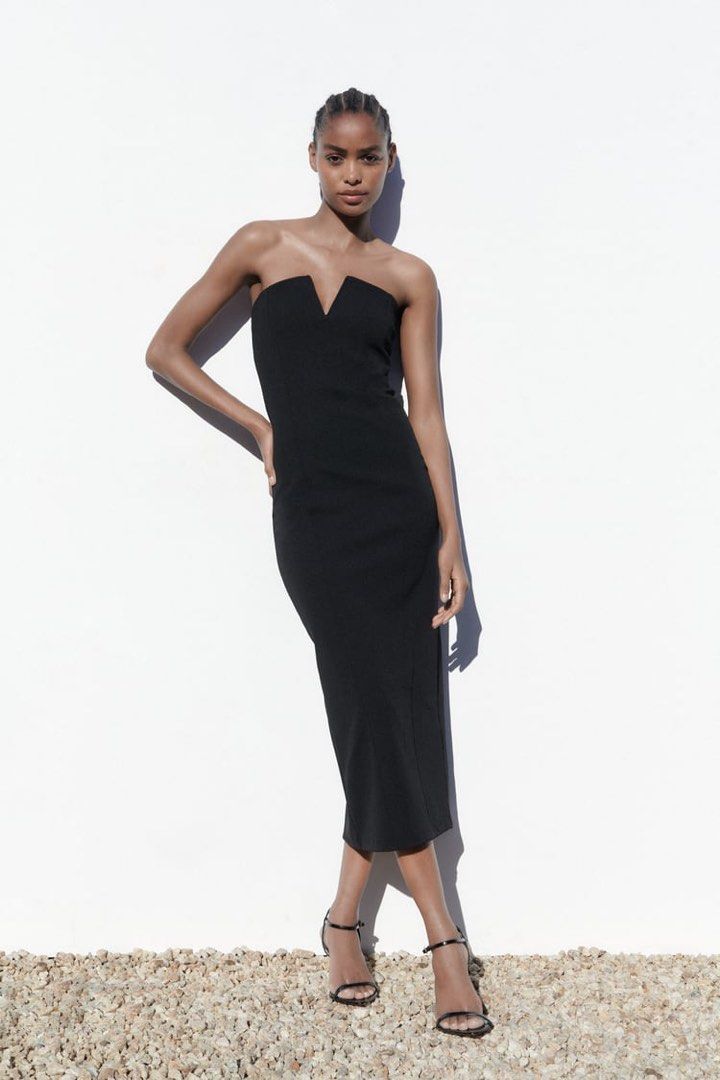 Zara black ribbed sales dress