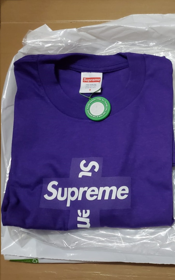 Supreme Cross Box Logo Tee (FW20 Size S Purple), 名牌, 服裝- Carousell