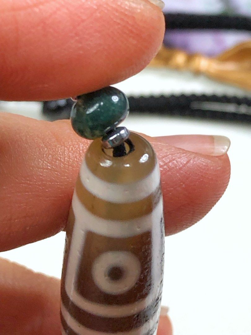 Tibetan Dzi Beads Dimen Four Eyed Dzi Beads Necklaces 藏传老矿高油地门四眼天珠项链  59.7x13mm