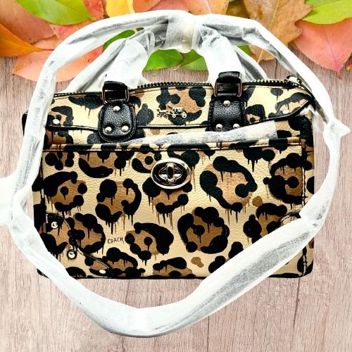 Coach New Beige Wild Beast Printed Leather Rhyder Satchel Bag Purse, Women's