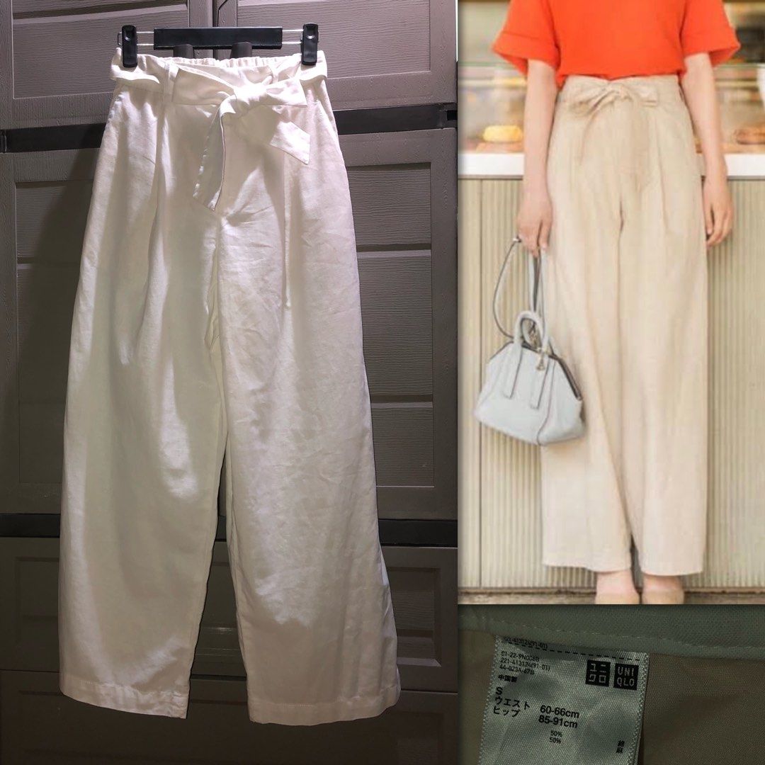 Uniqlo Belted Linen Wide Straight Pants Women s Fashion Bottoms Other Bottoms on Carousell