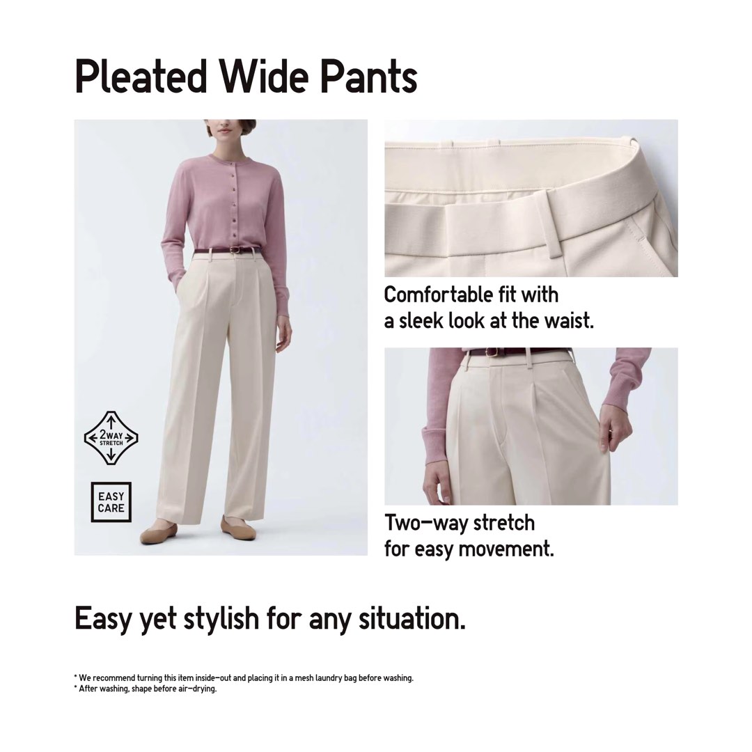 Uniqlo Pleated Wide Pants, Women's Fashion, Bottoms, Other Bottoms on  Carousell