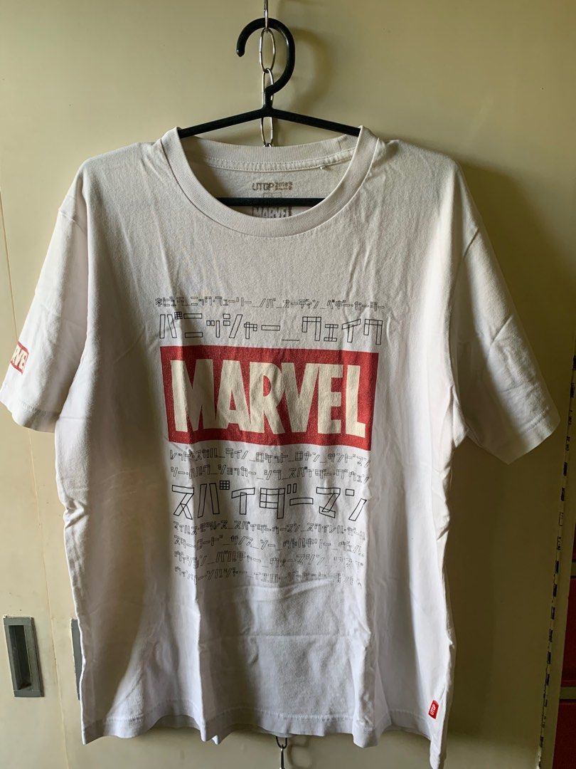 Uniqlo x Marvel collab shirt (Category: Tshirts & Polo Shirts ) located in Cavite. Submitted by acerver (Listing ID 1263756871, Image 1). Description: Uniqlo x Marvel Collab. Shirt ₱ 250 fix Size: Large Condition: 8/10 (crack prints as u can see) ❗️🔥 RFS: decluttering 👌 Payment first method MOP: Gcash / Bank transfer (BDO only) ❗️NO COD ❗️Pass to low ballers ❗️Preloved item not “ukay” Courier: J&T Express Locations: Pasig City Dasmariñas, Cavit