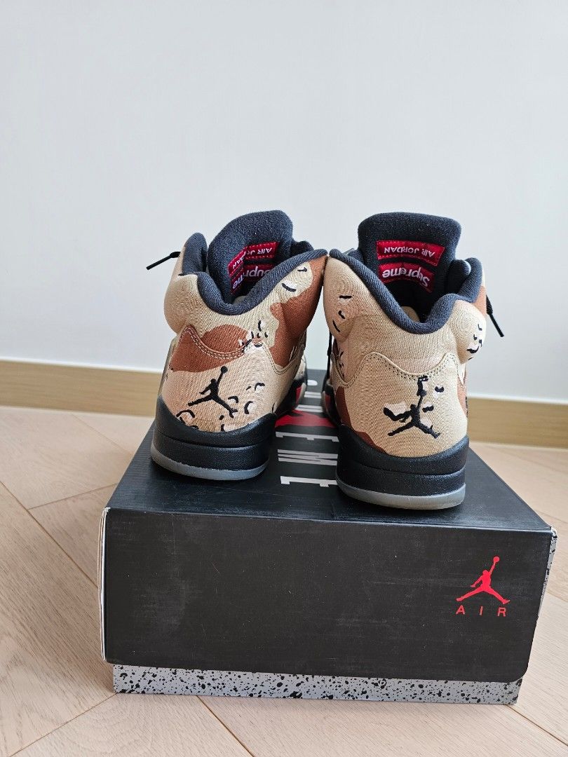 Air Jordan Retro 5 V Supreme Beige Desert Camo Sneakers Men's