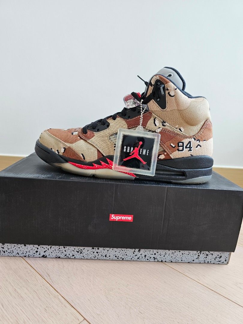 Air Jordan Retro 5 V Supreme Beige Desert Camo Sneakers Men's