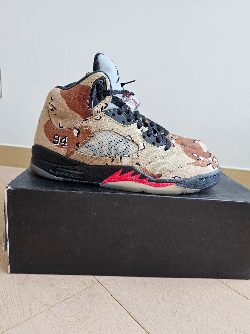 Air Jordan Retro 5 V Supreme Beige Desert Camo Sneakers Men's