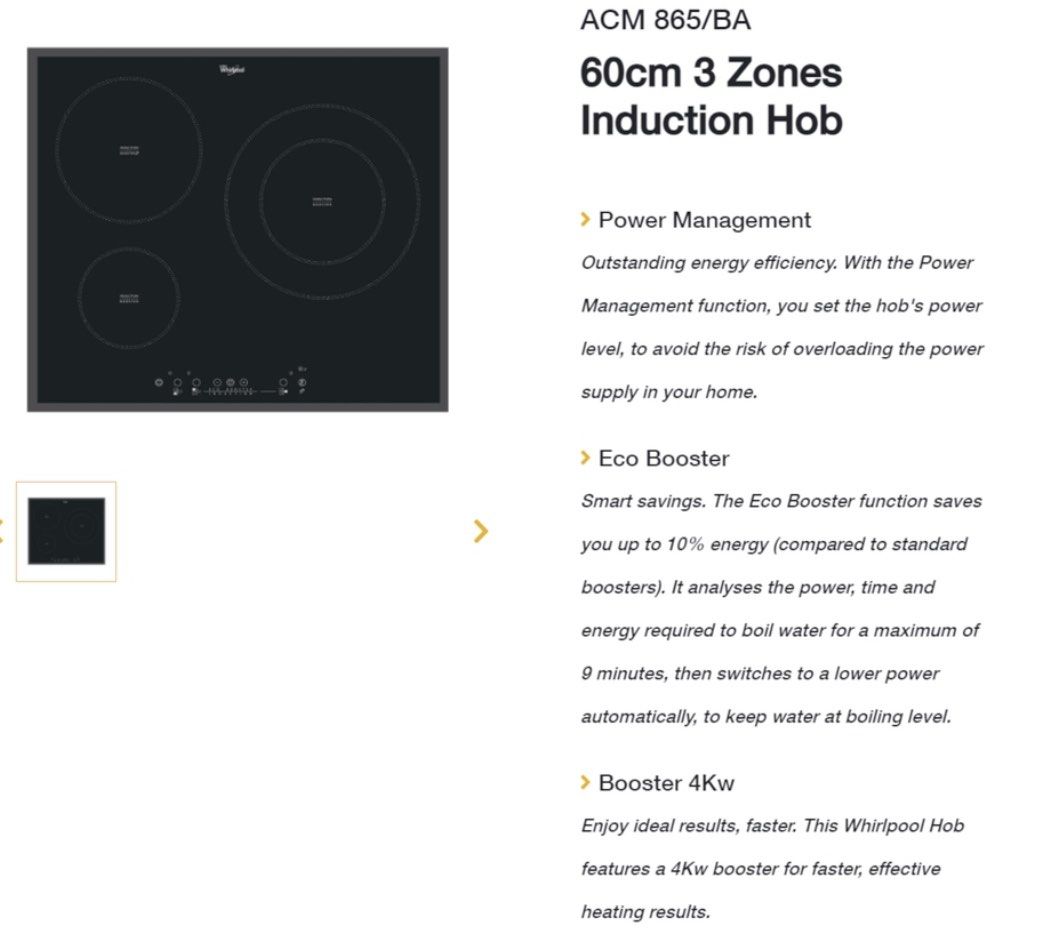 Whirlpool Induction Hob 60cm, TV & Home Appliances, Kitchen Appliances