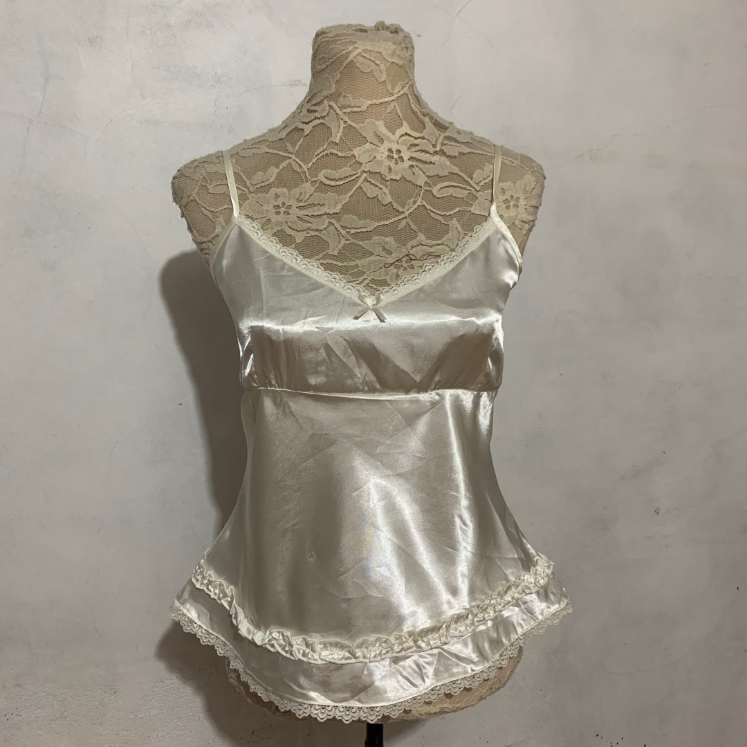 Lace cut satin top