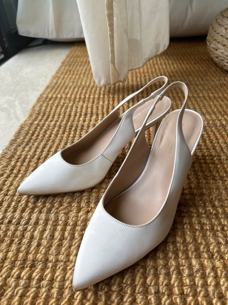 White Sling Back Satin Heels