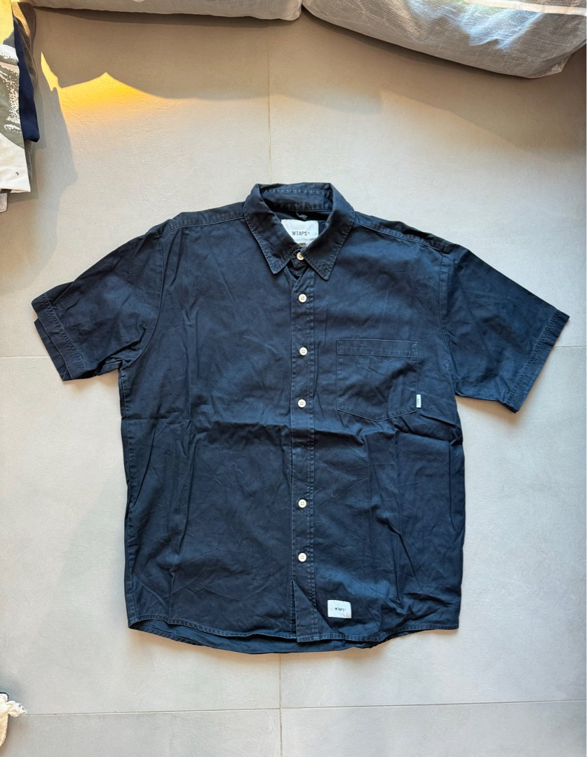 Wtaps Navy S/S Shirt - Size 2, 男裝, 上身及套裝, T-shirt、恤衫、有