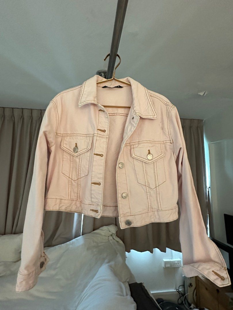 Baby pink cropped outlet denim jacket