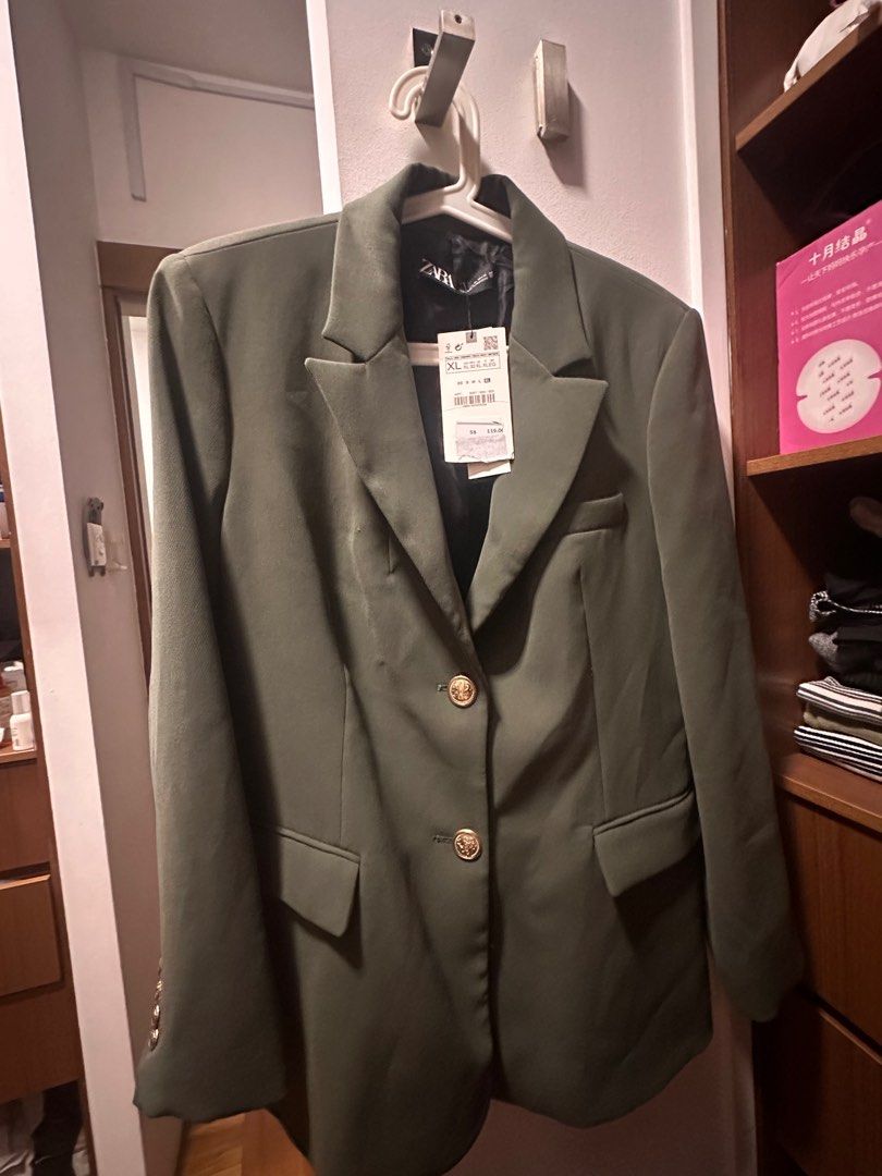 Zara Green Blazer gold buttons Women s Fashion Coats Jackets