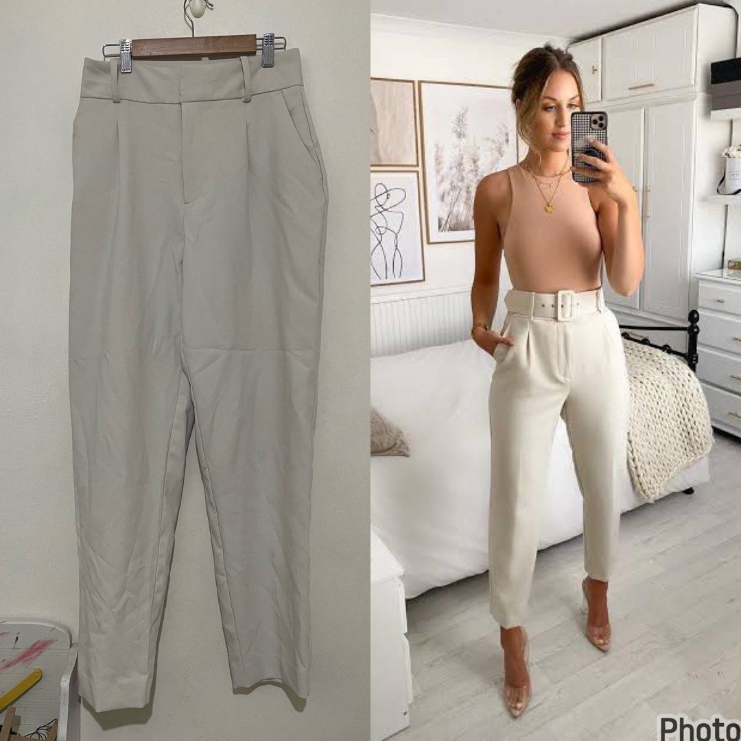 BNWT ZARA HIGH WAIST TROUSERS WITH BELT, Women's Fashion, Bottoms, Other  Bottoms on Carousell