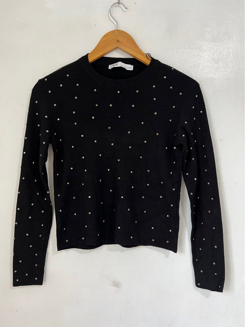 ZARA knit studded longsleeve Women s Fashion Tops Blouses on Carousell