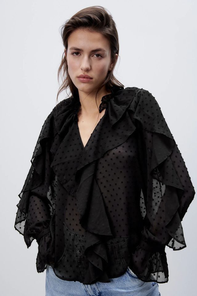 Dotted mesh sale blouse zara