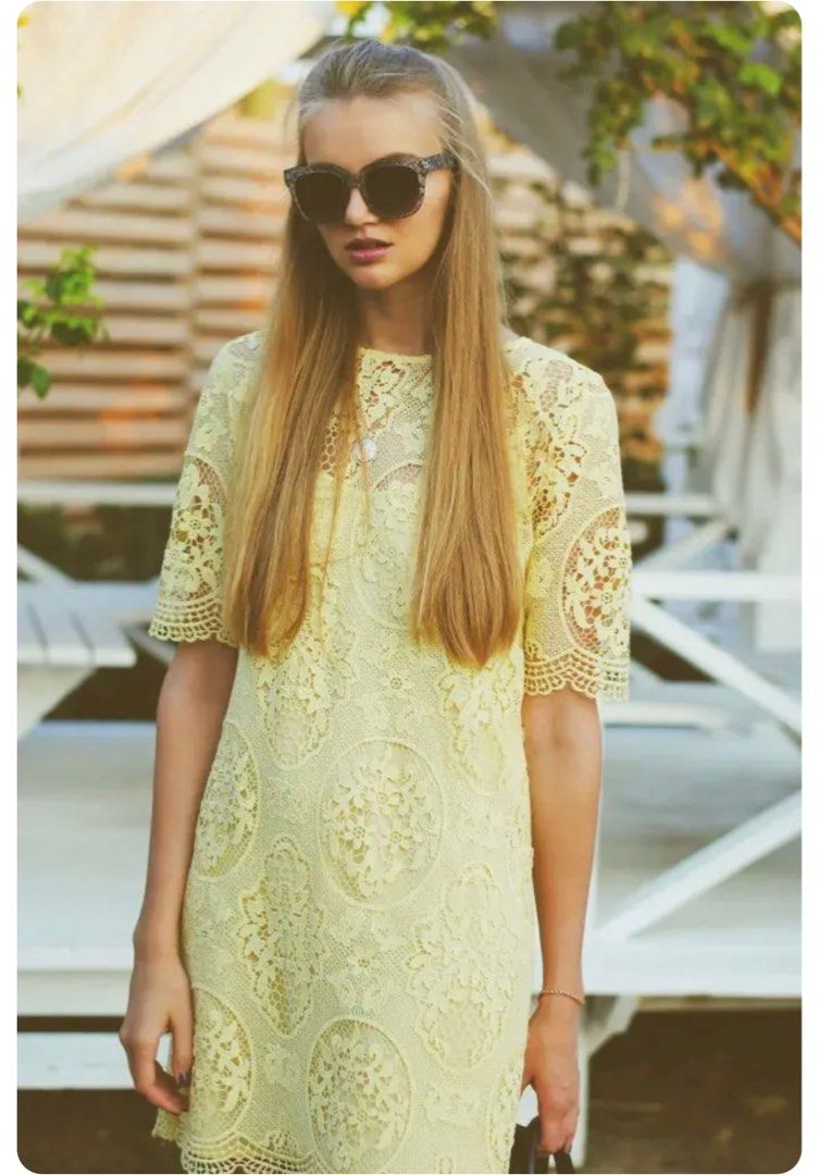Zara yellow lace dress hotsell