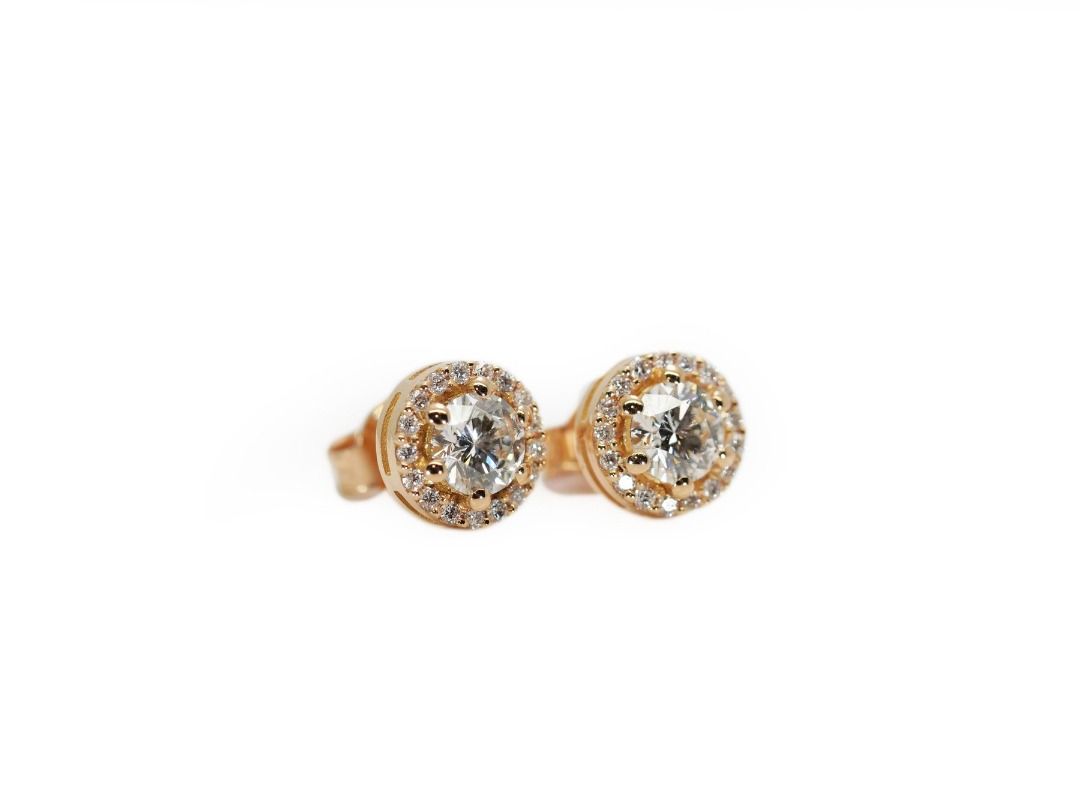 18k Yellow Gold Halo Earrings 0.80 carats Diamond Stud Earrings
