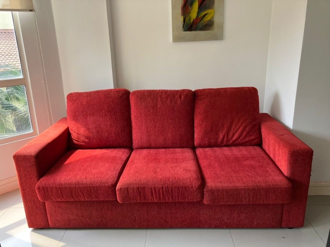 3 (three)seater red sofa bed, Furniture & Home Living, Furniture, Sofas on Carousell
