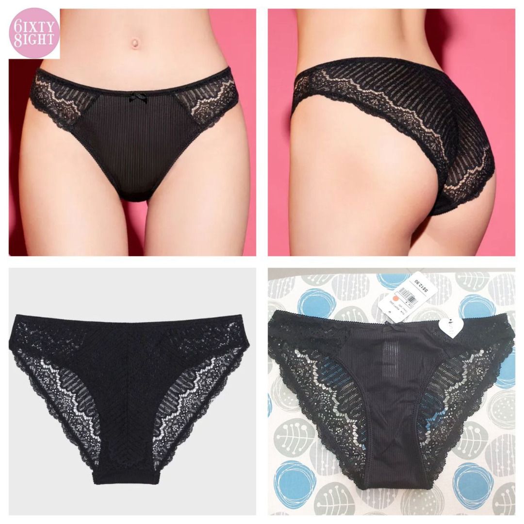 6ixty8ight Silky Soft Lace Bikini Ladies Panty Underwear (Black, tag S)