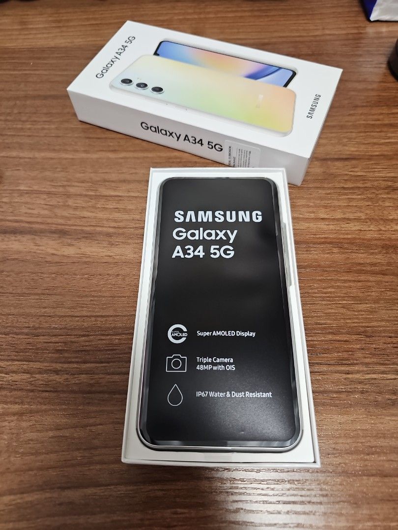全新未用有單保至25年3月Samsung三星A34 5G 銀色Silver 送玻璃貼2塊及