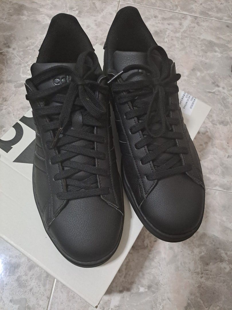 Adidas black leather cloudfoam sneakers sales