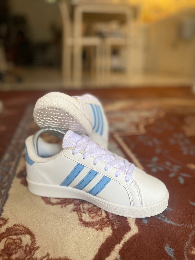 ADIDAS GRAND COURT WHITE STRIP BLUE ORIGINAL Fesyen Wanita Sepatu di