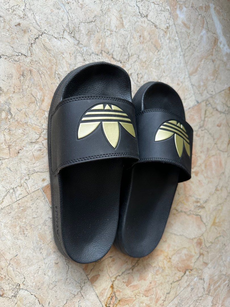 Gold adidas slides on sale womens