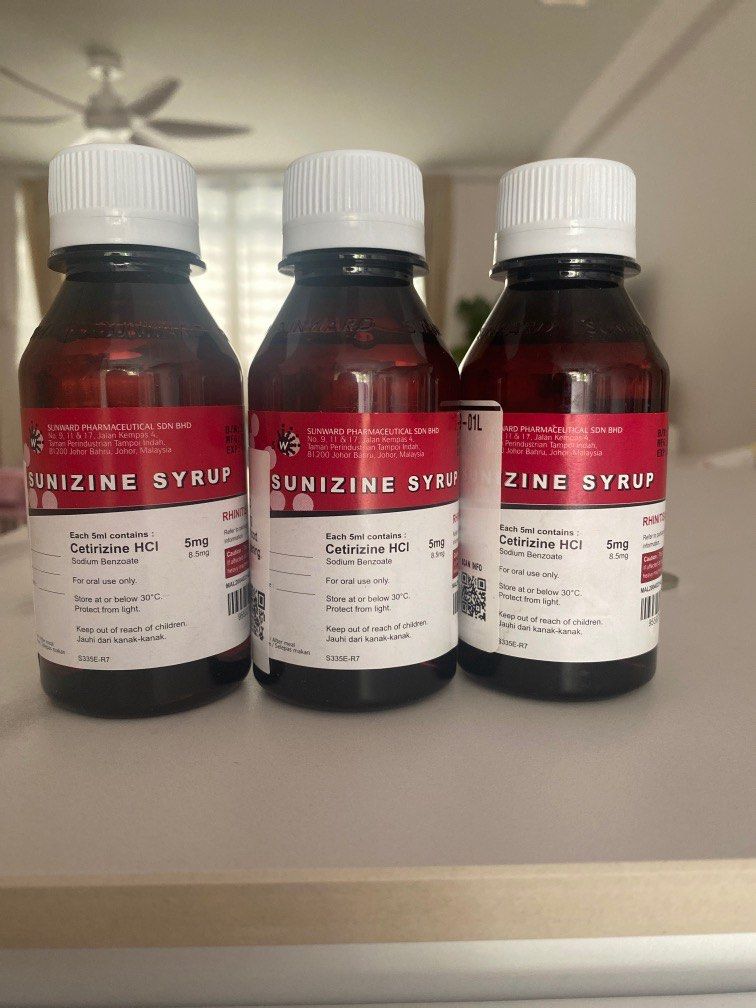 Anti Histamine Sunizine syrup, Health & Nutrition, Medical Supplies & Tools on Carousell