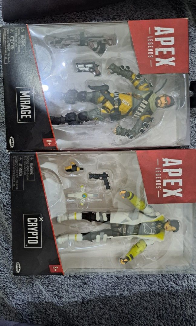 Apex Legends Mirage and Crypto set (Category: In-Game Products) located in Manila. Submitted by captainmurphyx (Listing ID 1263920562, Image 1). Description: Both boxes have dents and cuffs BIB payment via bdo or gcash shipping buyer shoulders sf lalamove or grab.