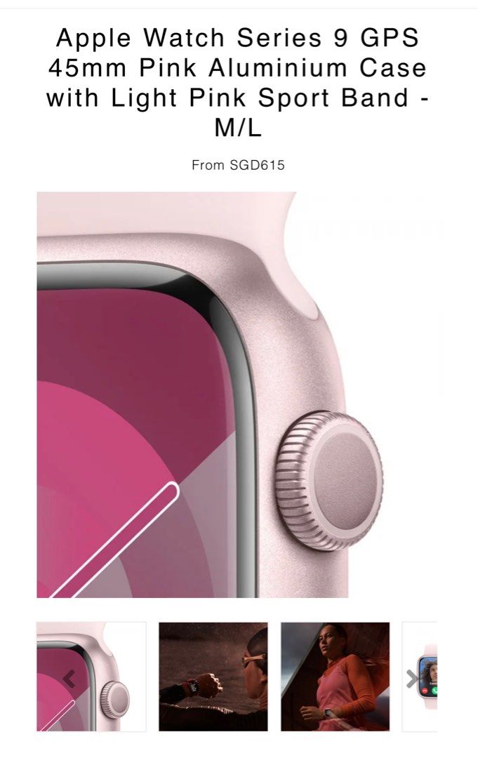 Apple Watch Series 9 GPS, 41mm Pink Aluminum Case with Light Pink Sport  Band - S/M