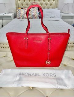 Michael Kors Bags | Michael Kors Charlotte Large Leather Top-Zip Tote Carmine Pink | Color: Gold/Pink | Size: Large | Coachkors5's Closet