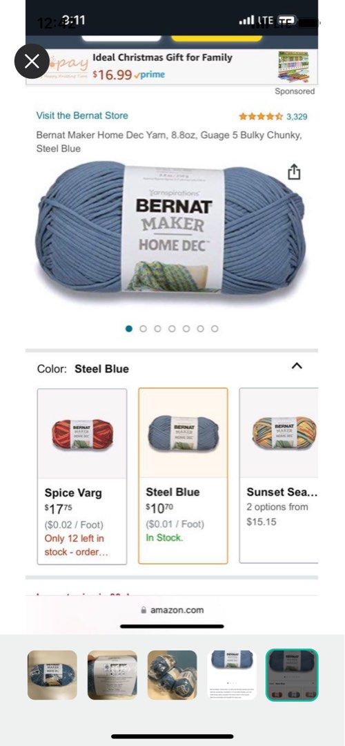 Bernat Maker Home Dec Steel Blue Yarn - 2 Pack of 250g/8.8oz