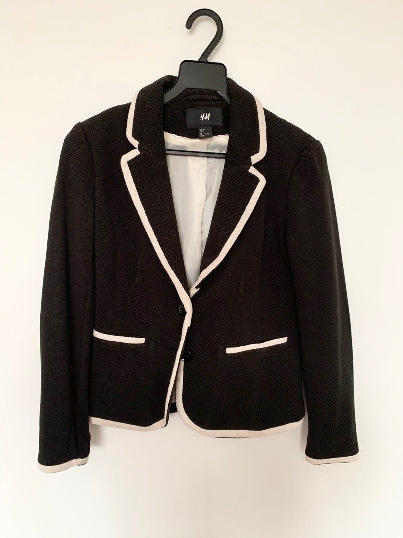 White blazer with black trim women's store