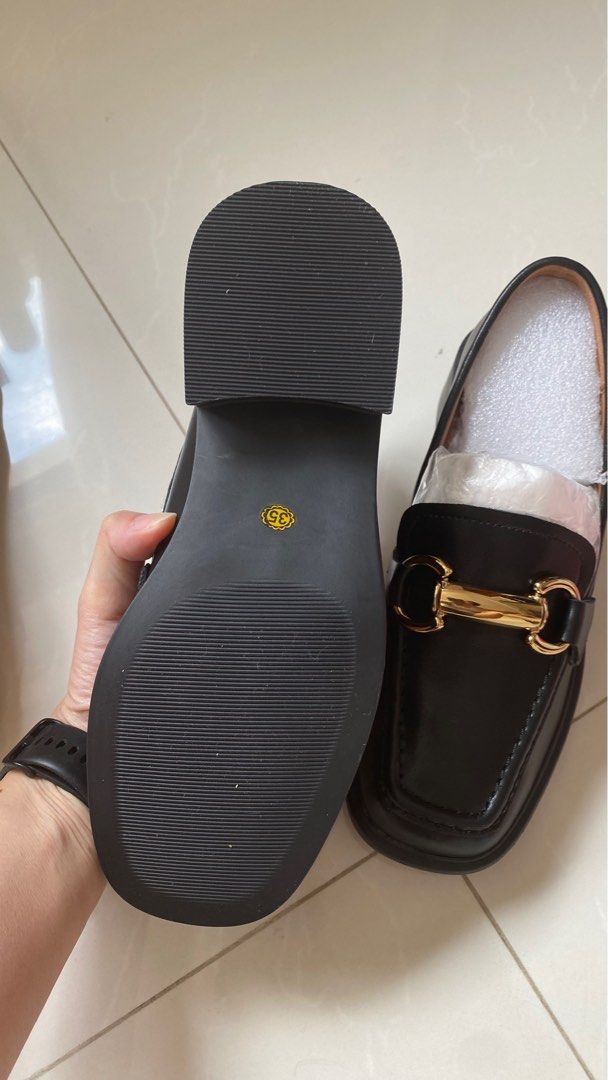 Mens black loafers gold buckle store
