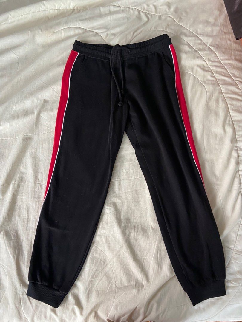 Black sweatpants with sale red and white stripe