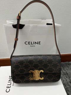 Shop CELINE Triomphe Canvas Clutch with chain in triomphe canvas and  lambskin (10E382CBX.01TA, 10E382CBX.04LU) by MoonSwan