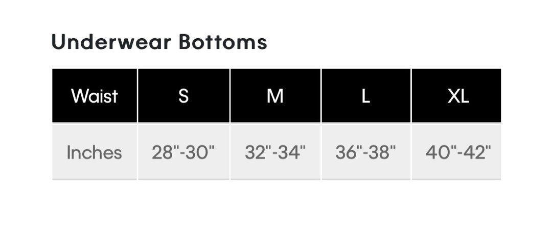 Calvin klein men underwear size chart on sale