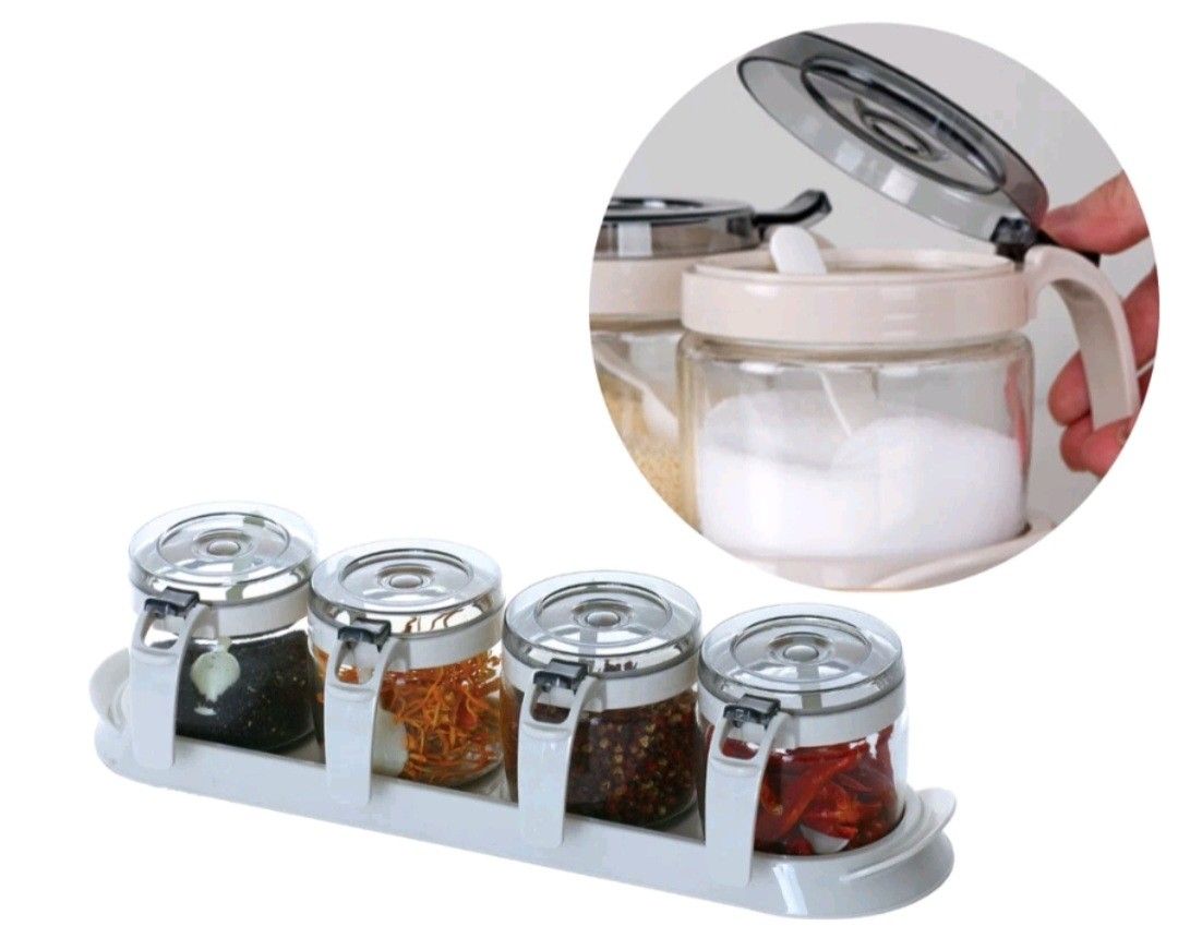 Condiment Jar Stand with Jars Included Sets of 4, Furniture & Home Living, Kitchenware