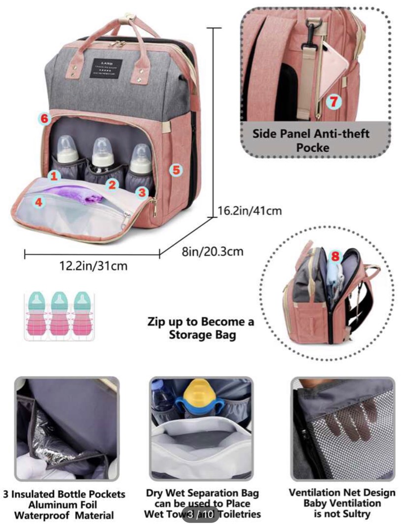 1pc Baby Diaper Bag Backpack With Changing Station, Multifunction Portable  Waterproof Large Capacity Travel Baby Changing Bags, Baby Stuff Organizer ,  Baby Registry Search, Baby Diaper Bags For Boys & Girls, Baby