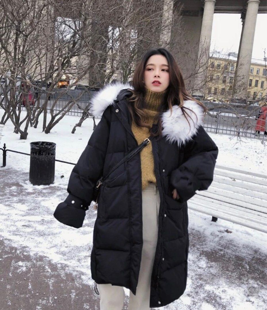 Puffer jacket with sale black fur hood