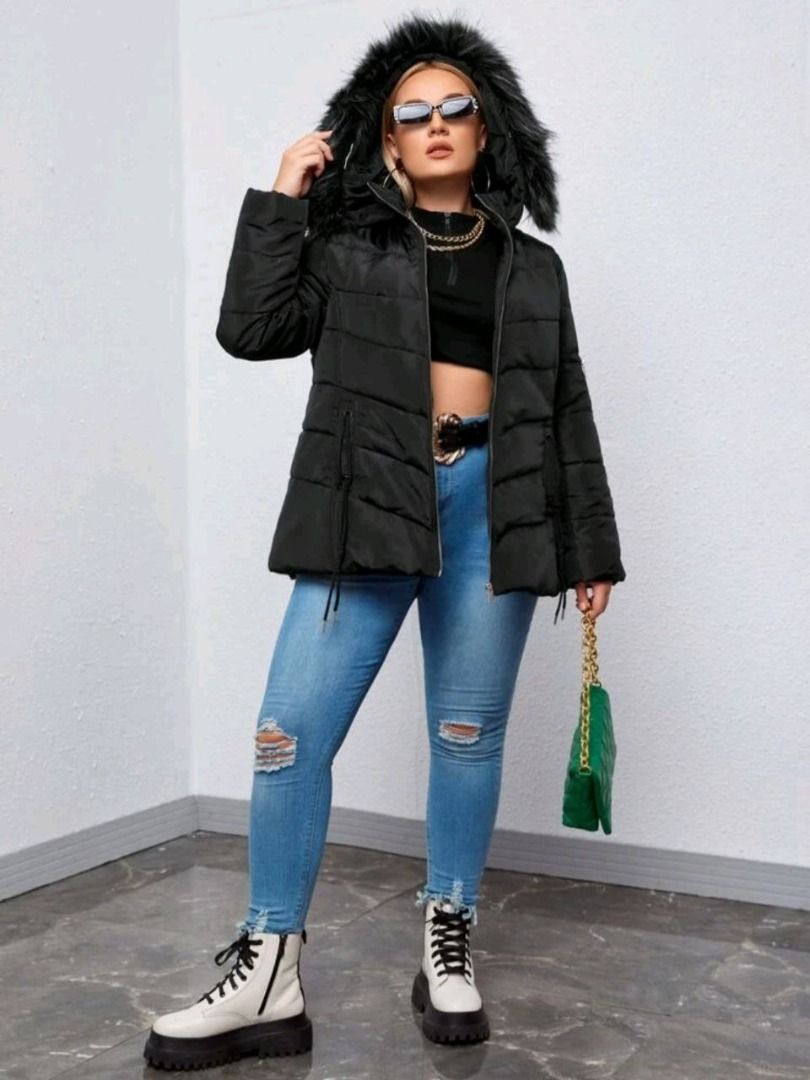 Fuzzy jean jacket outfit store