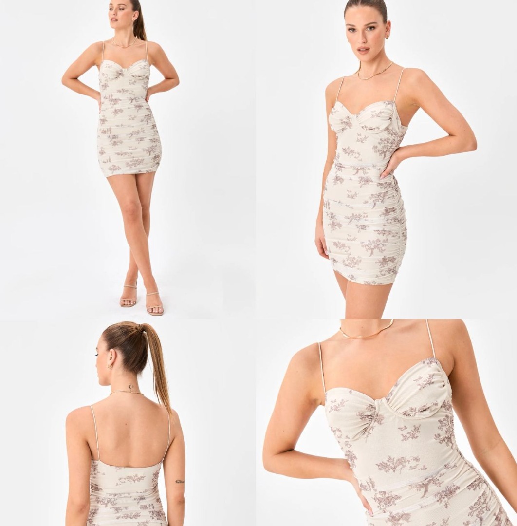 Glassons Print Ruched Mesh Mini Dress in shiitake stretch, Women's