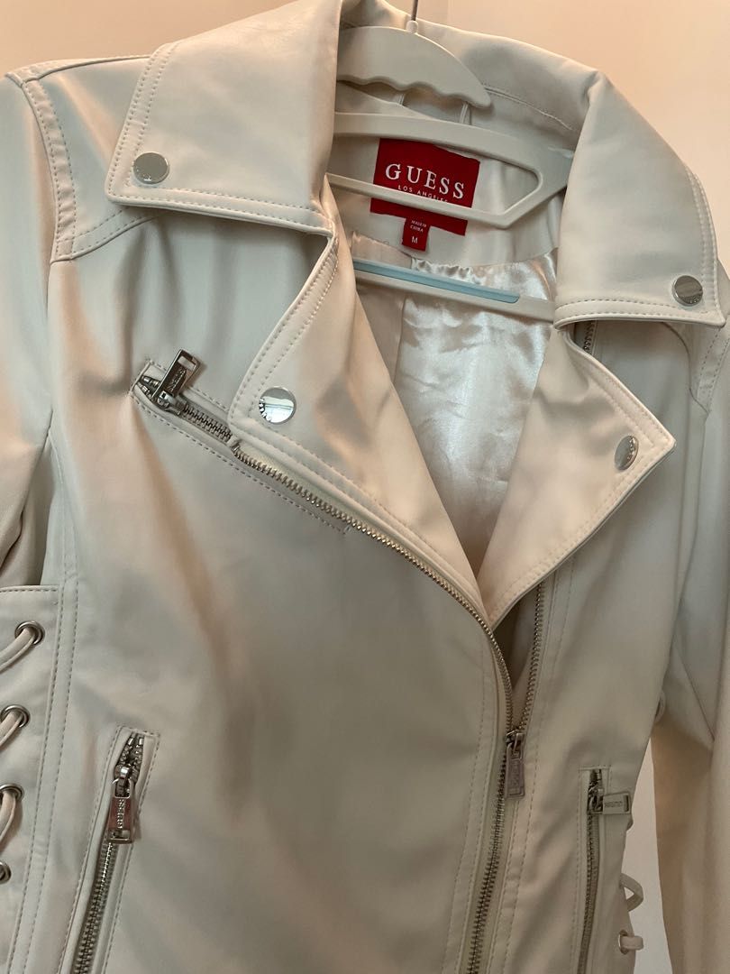 White guess leather jacket sale